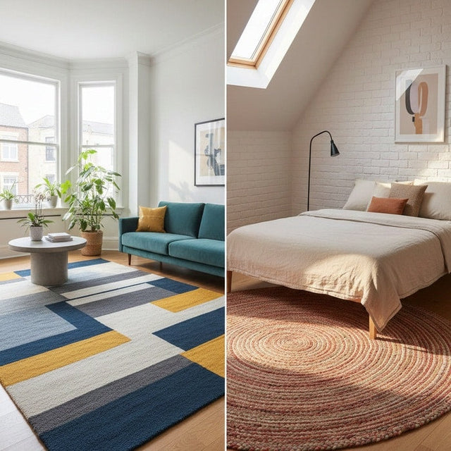 Modern rug styled in a contemporary home