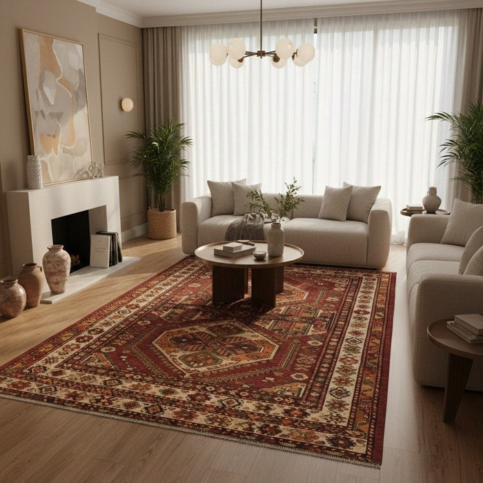 Turkish-style rug shown with patterned design