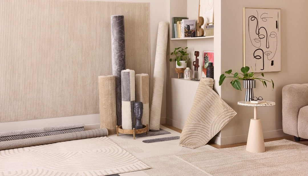 Aura area rug, Soft & durable pile, Polypropylene & polyester blend, 9 mm thickness, Comfortable cushioning, Cotton backing, Long-lasting, Living room, Kitchen, Bedroom, Underfloor heating safe, Stain-resistant, Non-shedding.