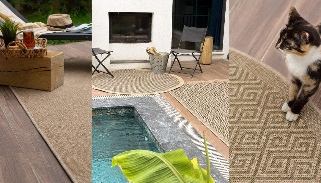 Nature Rug Collection – Jute Look, Outdoor rug, UV-protected, moisture-resistant, neutral, grey, green, and blue colours, Durable, water-resistant, and affordable.