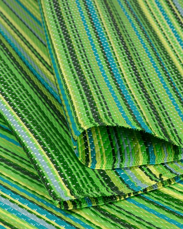 Vibrant green striped geometric Rainbow Outdoor Rug for modern outdoor decor.