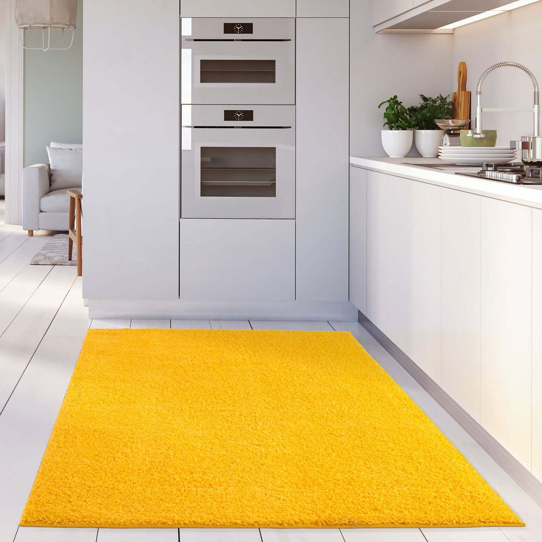 Premium Shaggy Rug Plain Yellow Rectangle Shape | The Rugs