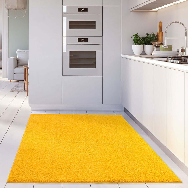 Premium Shaggy Rug Plain Yellow Rectangle Shape | The Rugs