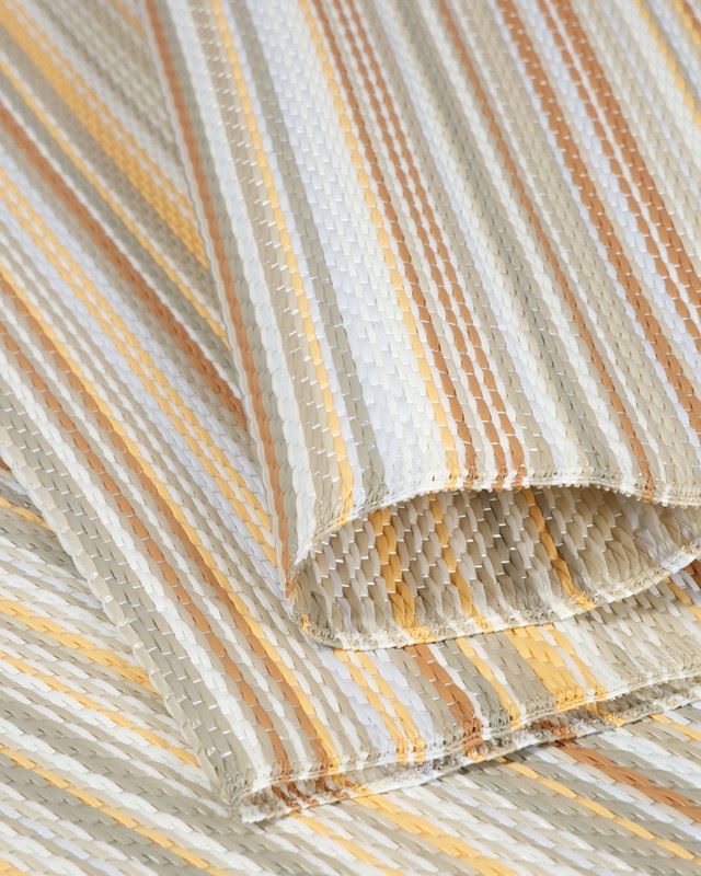 Beige rainbow outdoor rug with colorful striped geometric patterns adding modern flair and durability for outdoor decor.