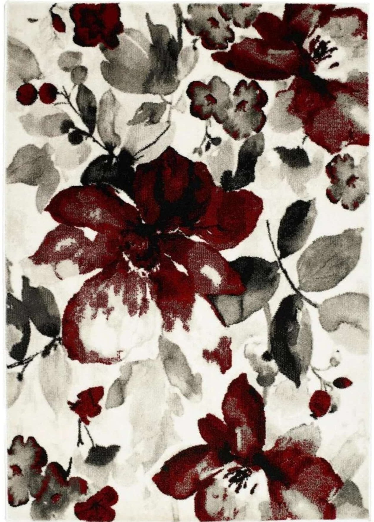 Watercolour Floral Design Rug - Red | Elegant Home |The Rugs