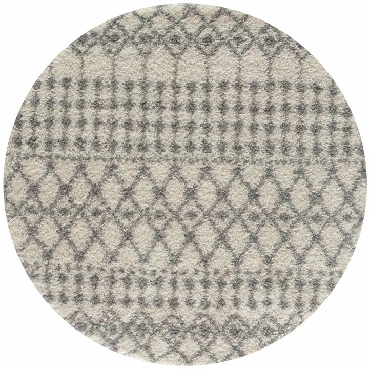 Shaggy Rug Ivory-Grey colours non-shedding, pet-friendly.