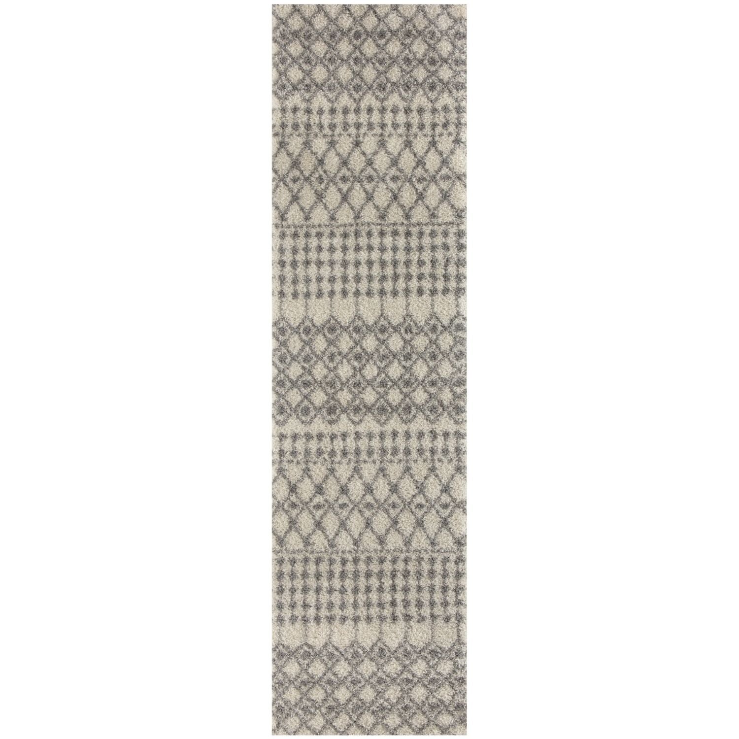 Shaggy Rug Ivory-Grey colours non-shedding, pet-friendly.