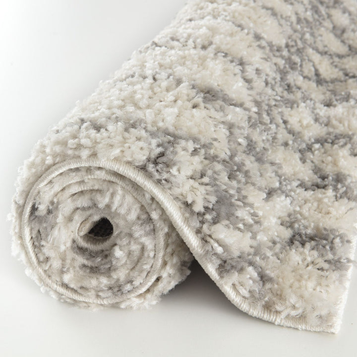 Shaggy Rug Ivory-Grey colours non-shedding, pet-friendly.