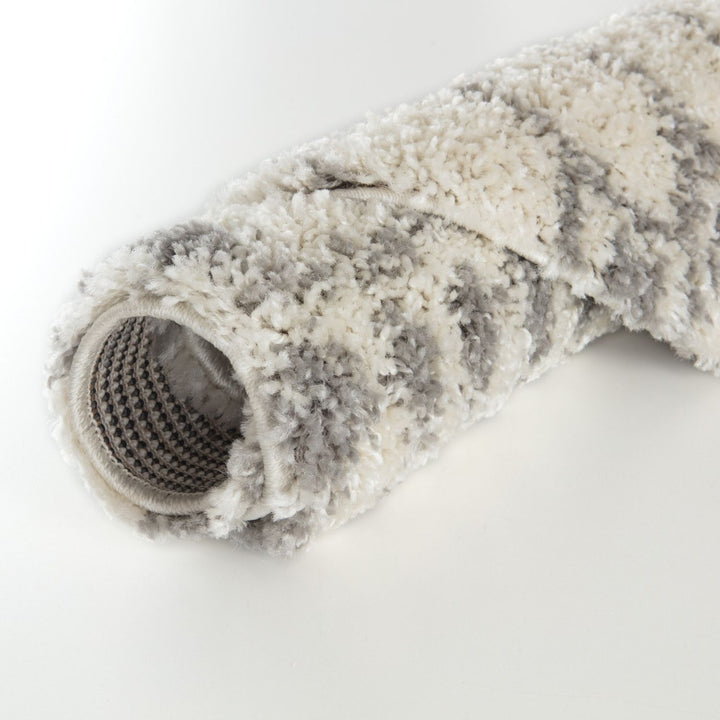 Shaggy Rug Ivory-Grey colours non-shedding, pet-friendly.