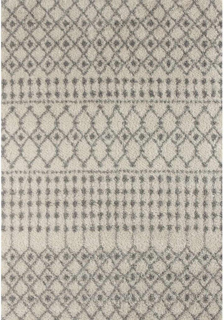 Shaggy Rug Ivory-Grey colours non-shedding, pet-friendly.
