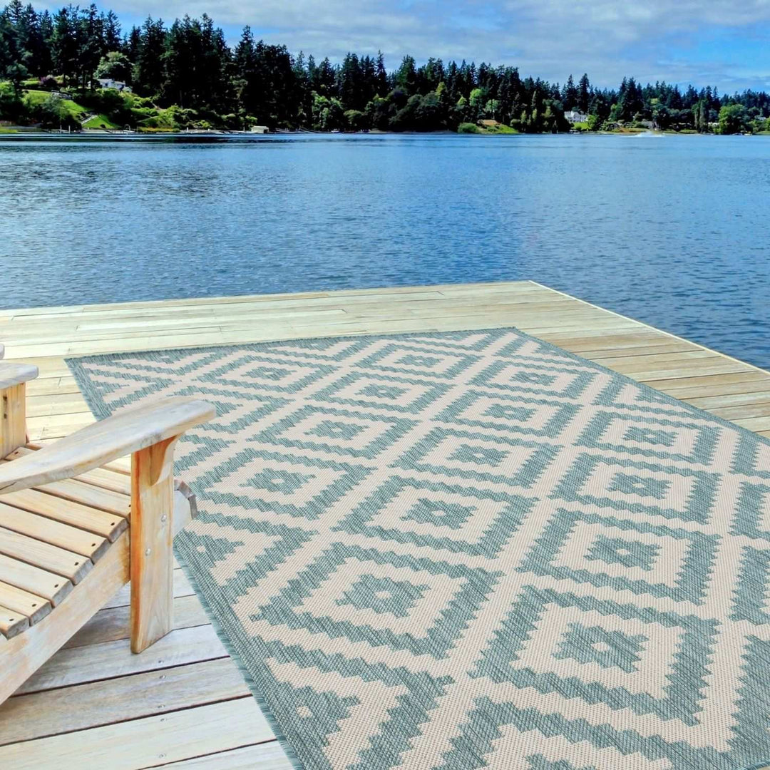 Diamond Design Aqua Outdoor Rug | The Rugs