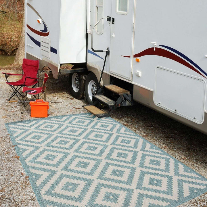 Diamond Design Aqua Outdoor Rug | The Rugs