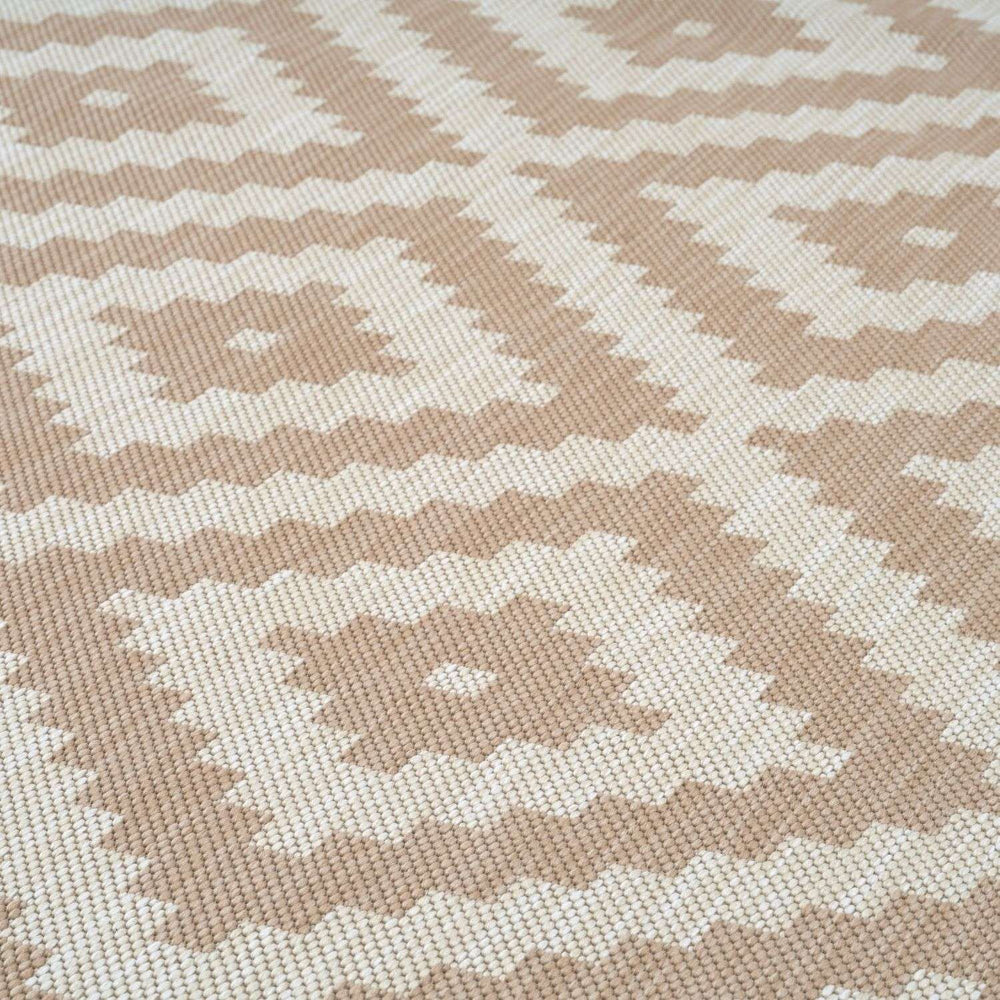 Outdoor Rug Diamond Design Beige and White | The Rugs