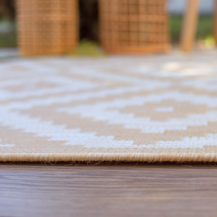 Outdoor Rug Diamond Design Beige and White | The Rugs