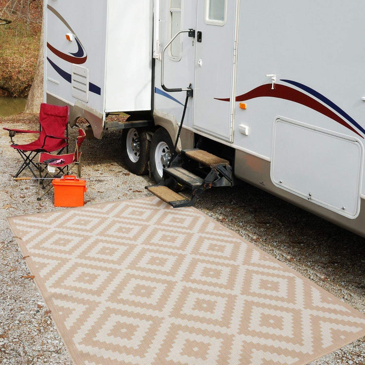 Outdoor Rug Diamond Design Beige and White | The Rugs