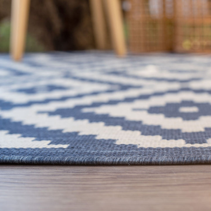 Outdoor Rug Diamond Design Blue and White | The Rugs