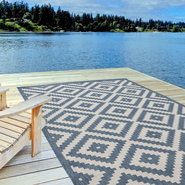 Outdoor Rug Diamond Design Blue and White | The Rugs