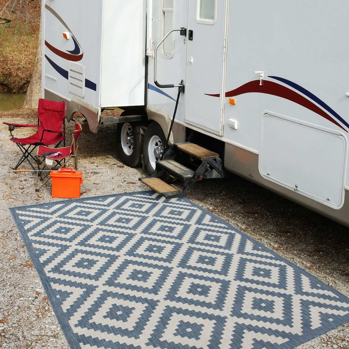 Outdoor Rug Diamond Design Blue and White | The Rugs