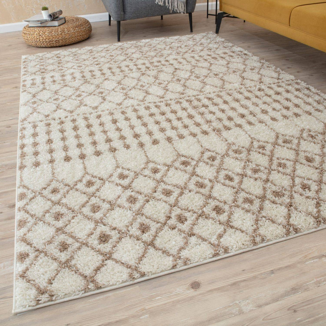 Moroccan shaggy Beige Ivory Rug Thick pile easy to clean