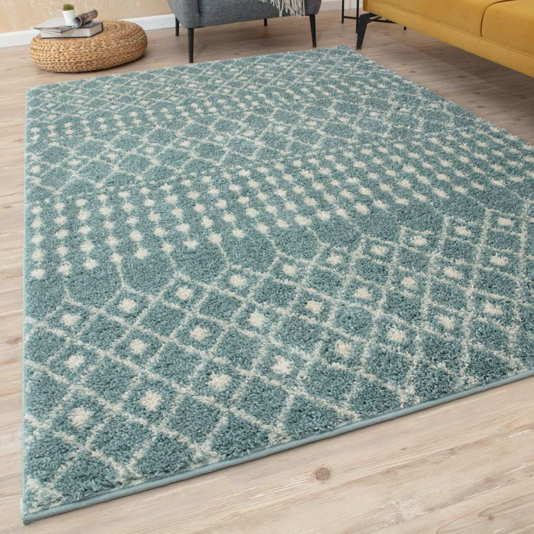 Shaggy blue rug High Quality Elegant Moroccan Pattern