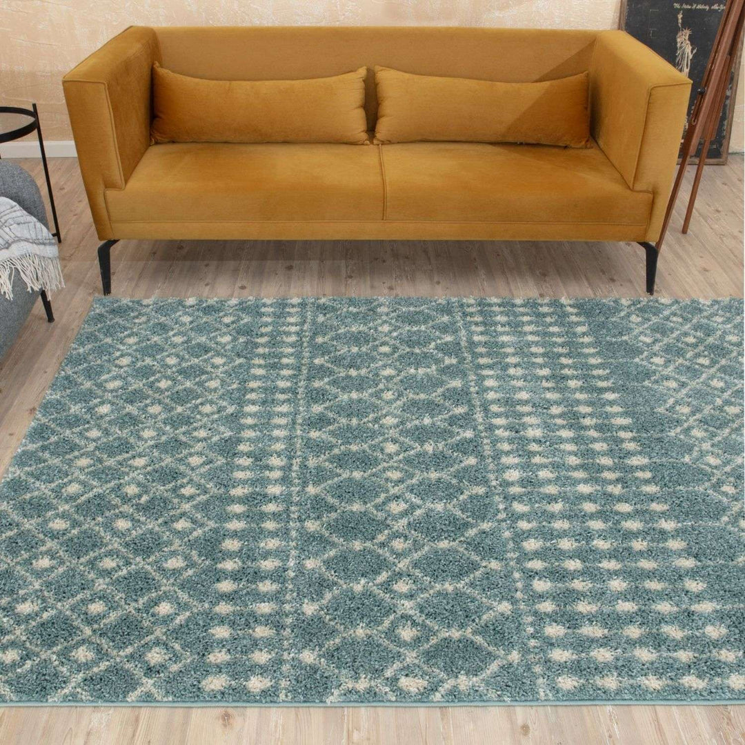 Shaggy blue rug High Quality Elegant Moroccan Pattern