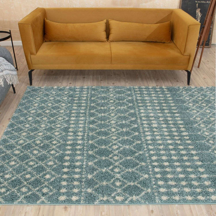 Shaggy blue rug High Quality Elegant Moroccan Pattern