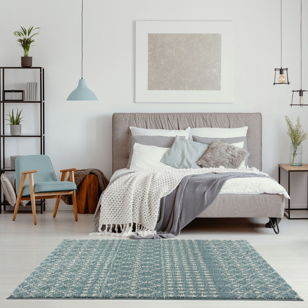 Shaggy blue rug High Quality Elegant Moroccan Pattern