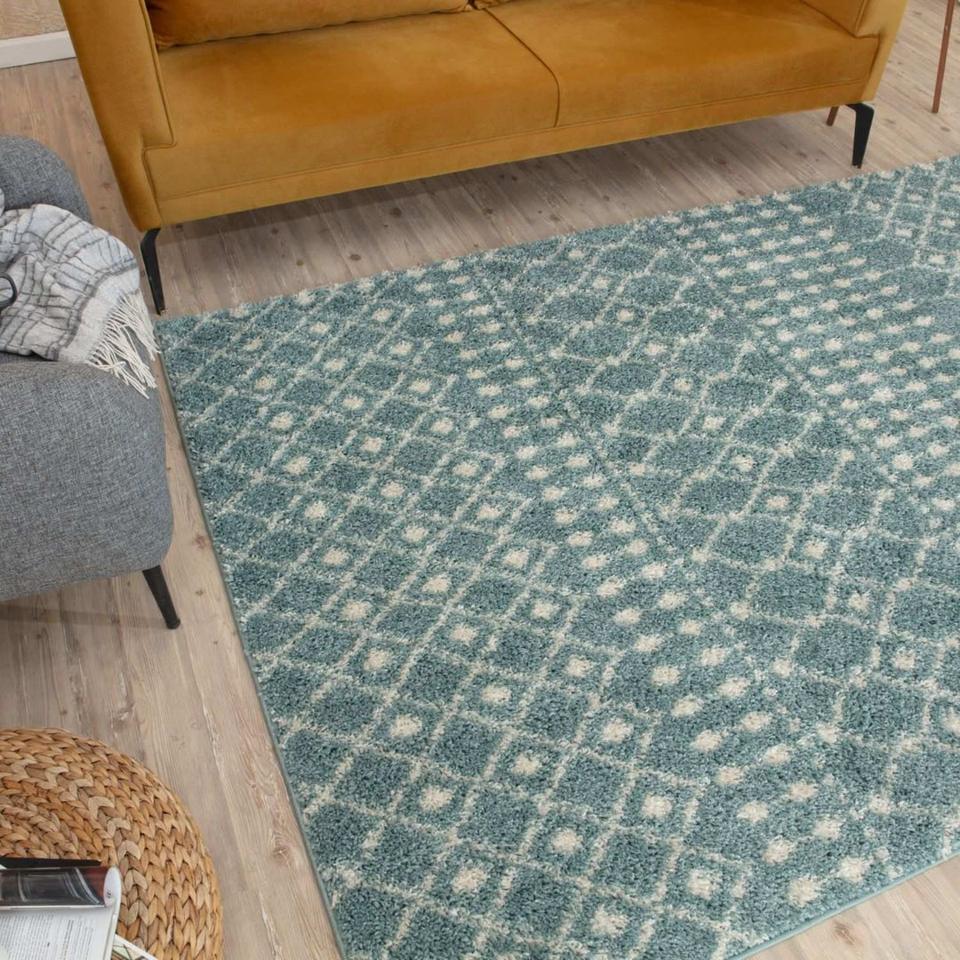 Shaggy blue rug High Quality Elegant Moroccan Pattern