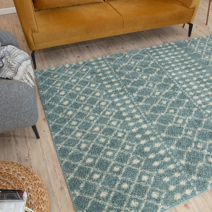 Shaggy blue rug High Quality Elegant Moroccan Pattern