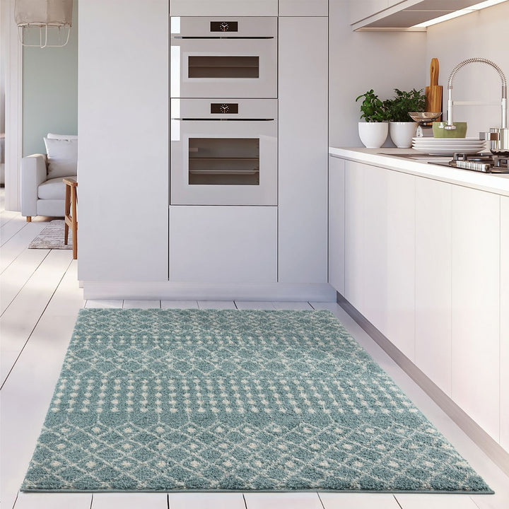 Shaggy blue rug High Quality Elegant Moroccan Pattern