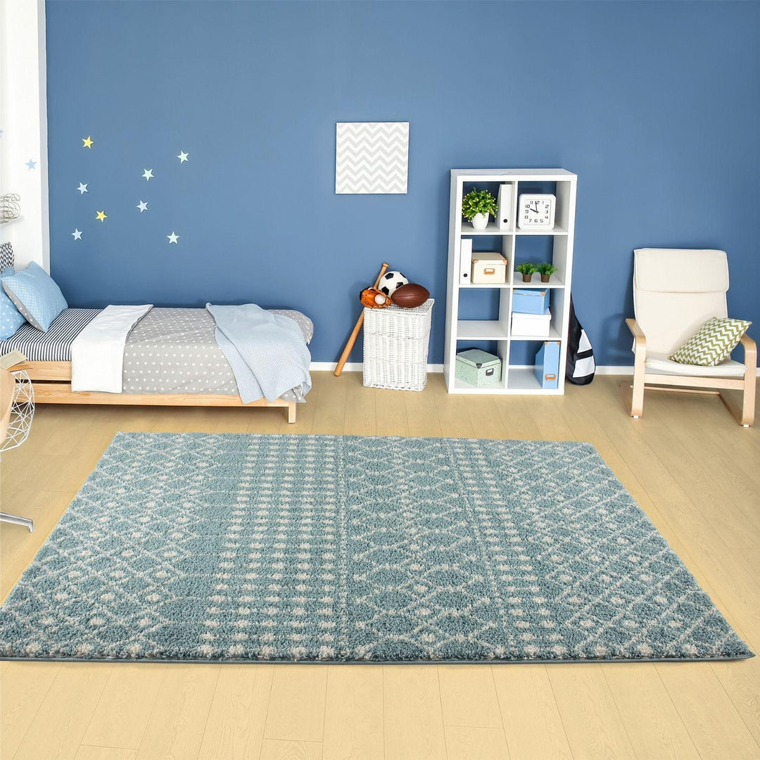 Shaggy blue rug High Quality Elegant Moroccan Pattern