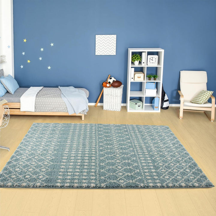 Shaggy blue rug High Quality Elegant Moroccan Pattern