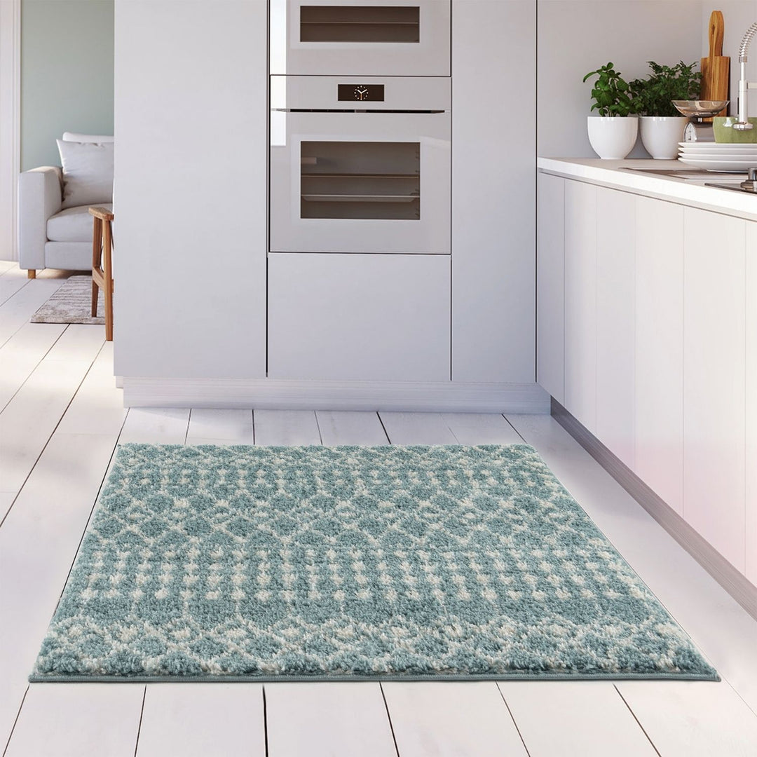 Shaggy blue rug High Quality Elegant Moroccan Pattern