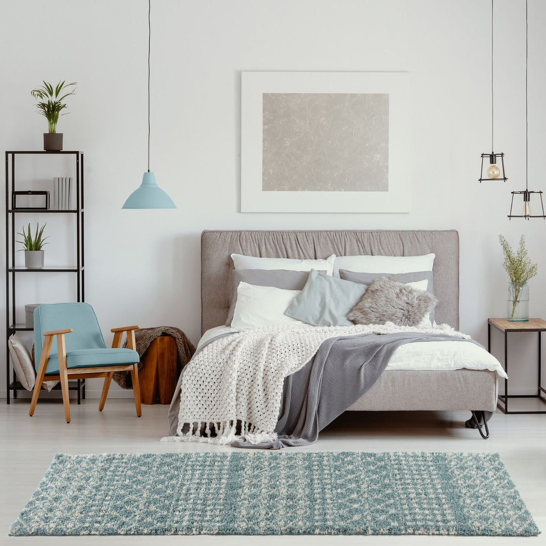 Shaggy blue rug High Quality Elegant Moroccan Pattern