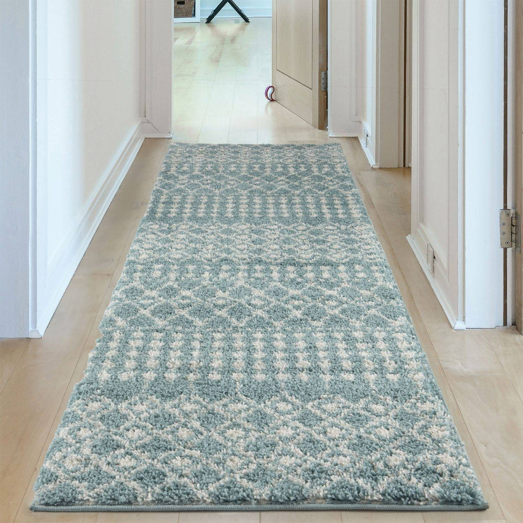 Shaggy blue rug High Quality Elegant Moroccan Pattern