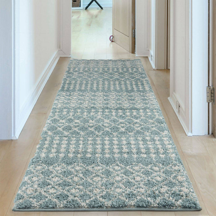 Shaggy blue rug High Quality Elegant Moroccan Pattern