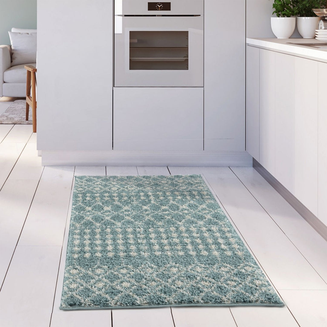 Shaggy blue rug High Quality Elegant Moroccan Pattern