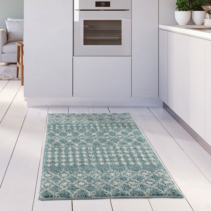 Shaggy blue rug High Quality Elegant Moroccan Pattern