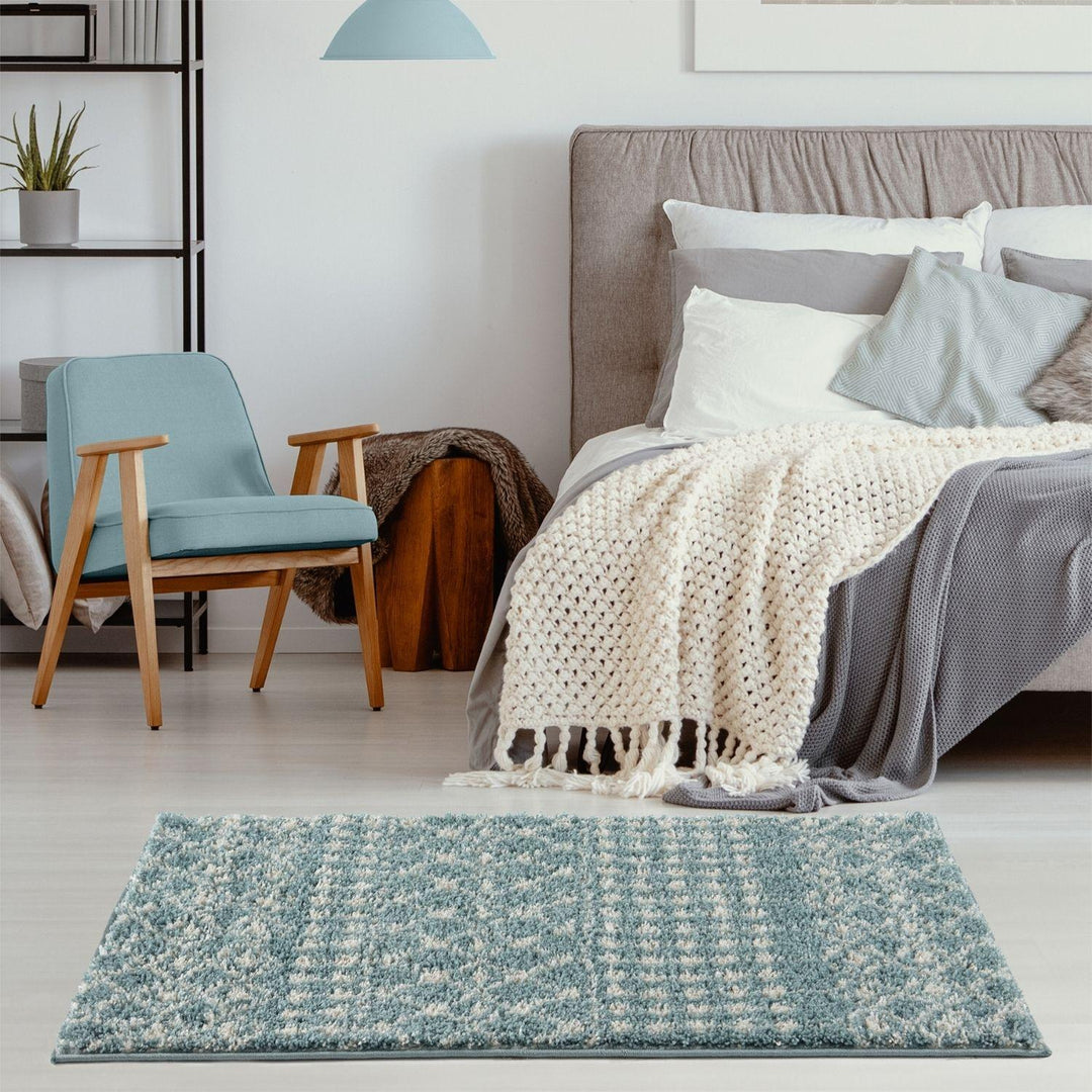 Shaggy blue rug High Quality Elegant Moroccan Pattern