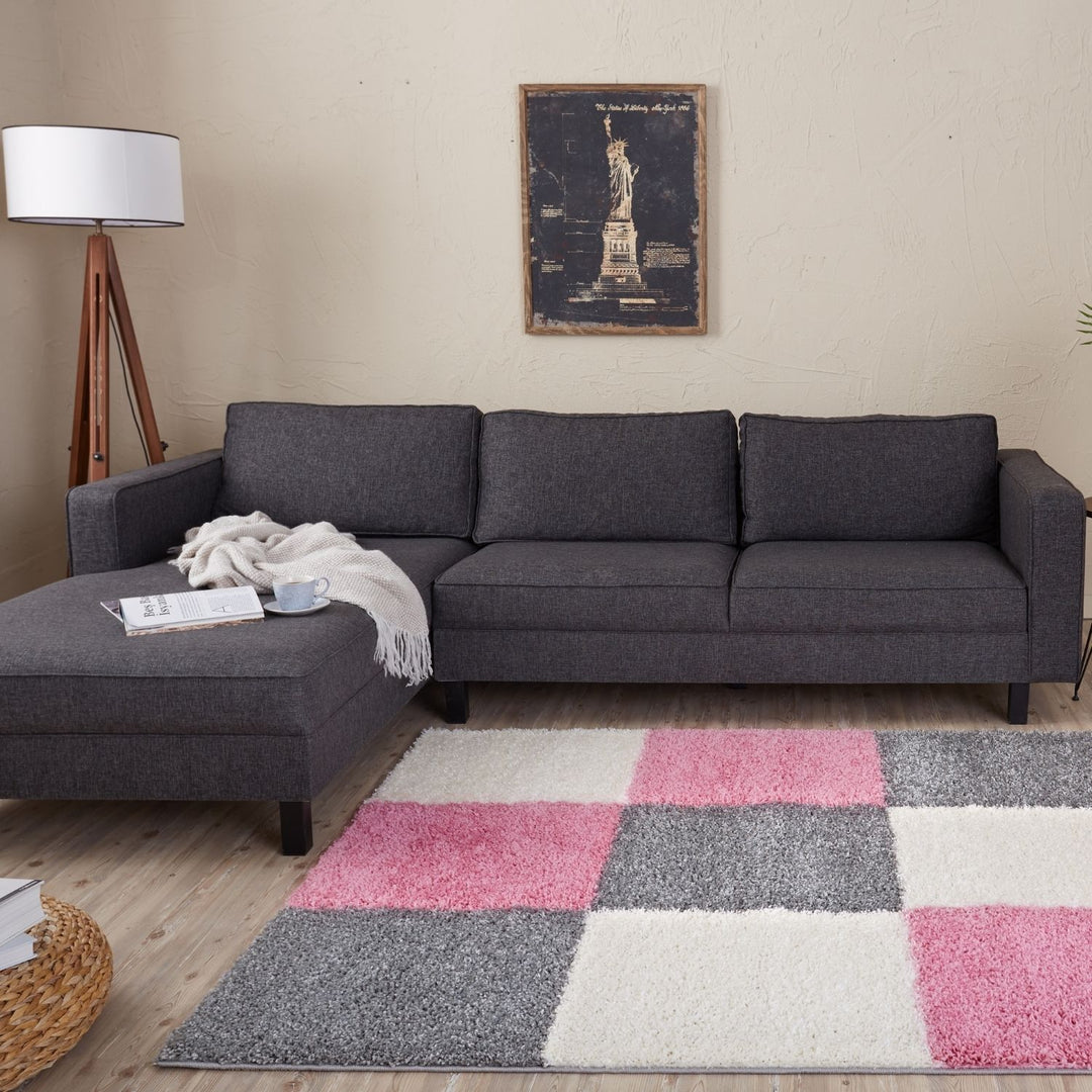 Geometric Design Thick Shaggy Area Rugs Pink