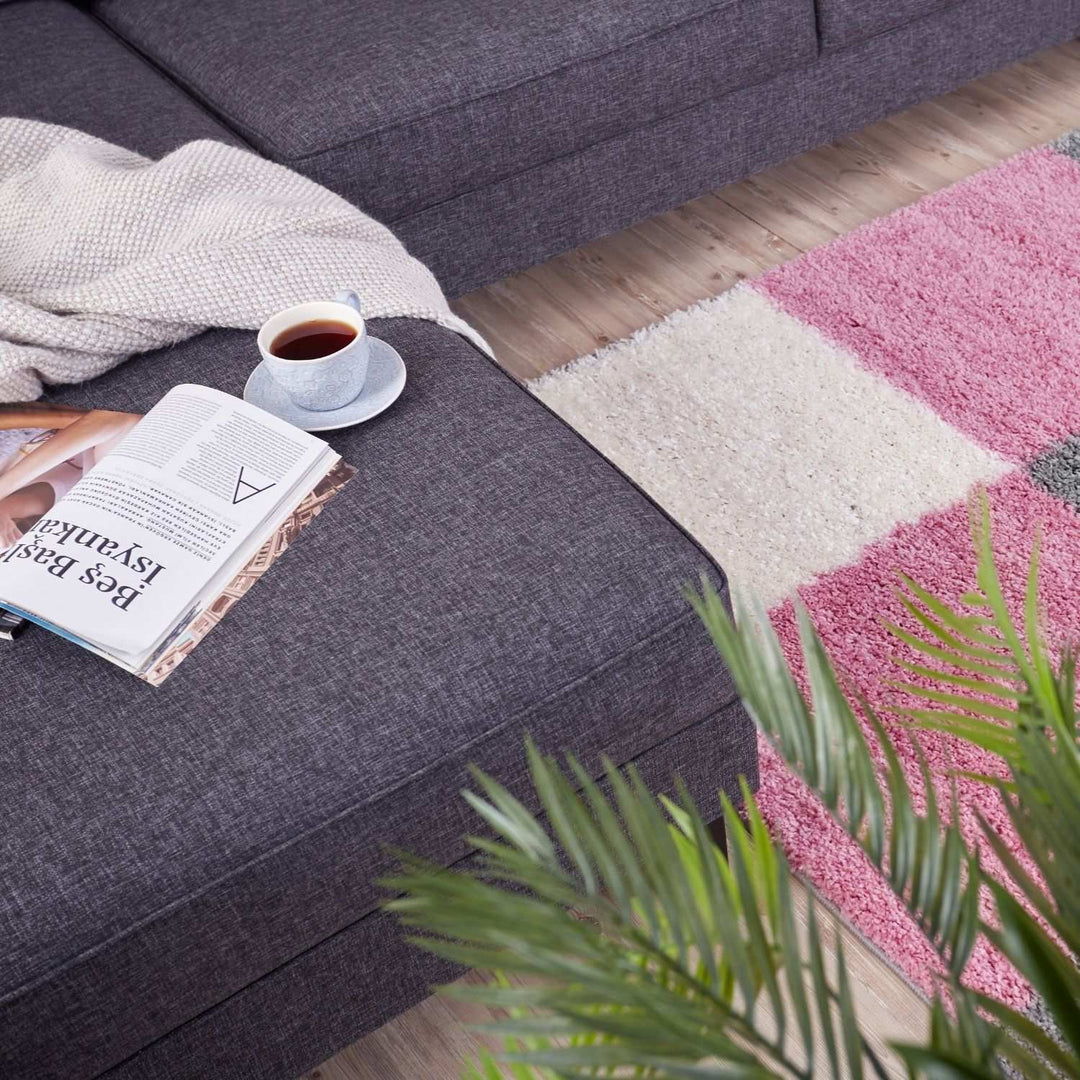 Geometric Design Thick Shaggy Area Rugs Pink
