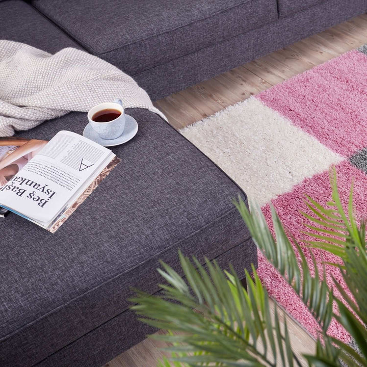 Geometric Design Thick Shaggy Area Rugs Pink