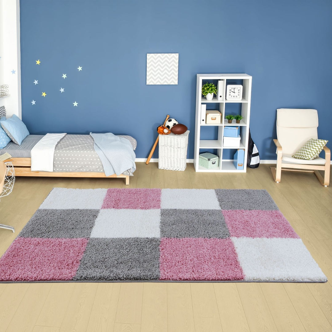 Geometric Design Thick Shaggy Area Rugs Pink