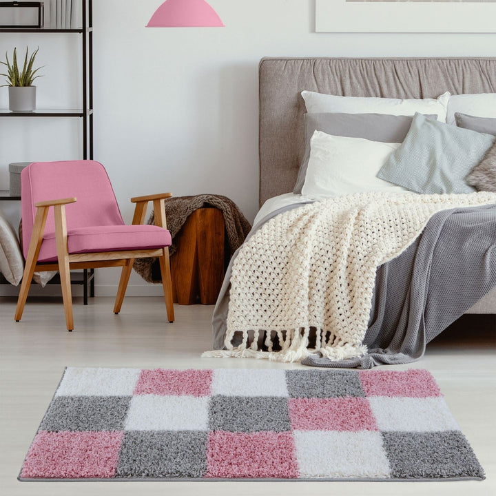 Geometric Design Thick Shaggy Area Rugs Pink