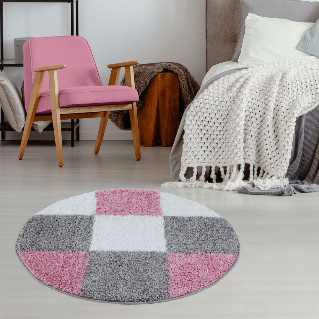 Geometric Design Thick Shaggy Area Rugs Pink