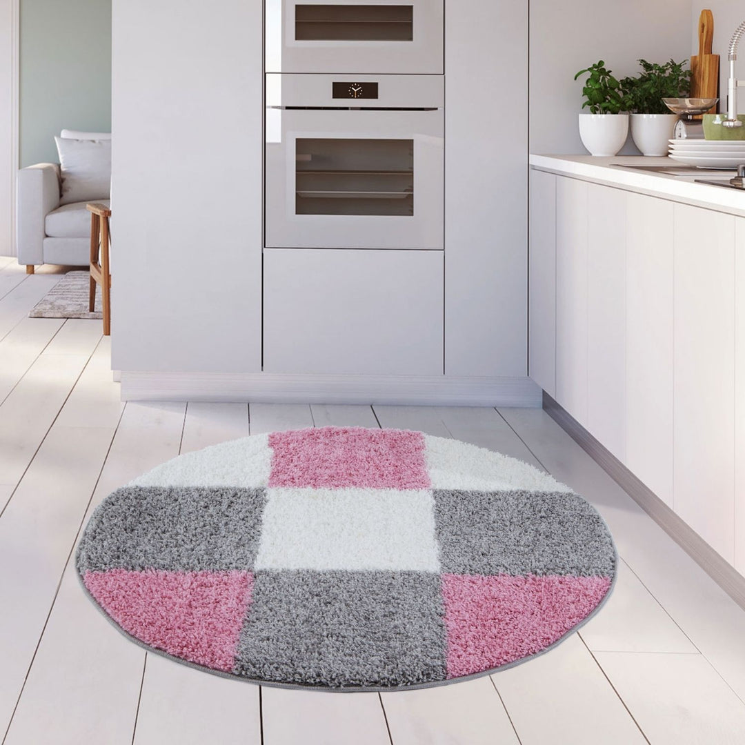 Geometric Design Thick Shaggy Area Rugs Pink