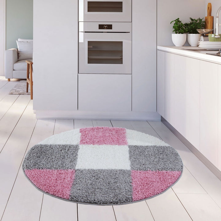 Geometric Design Thick Shaggy Area Rugs Pink