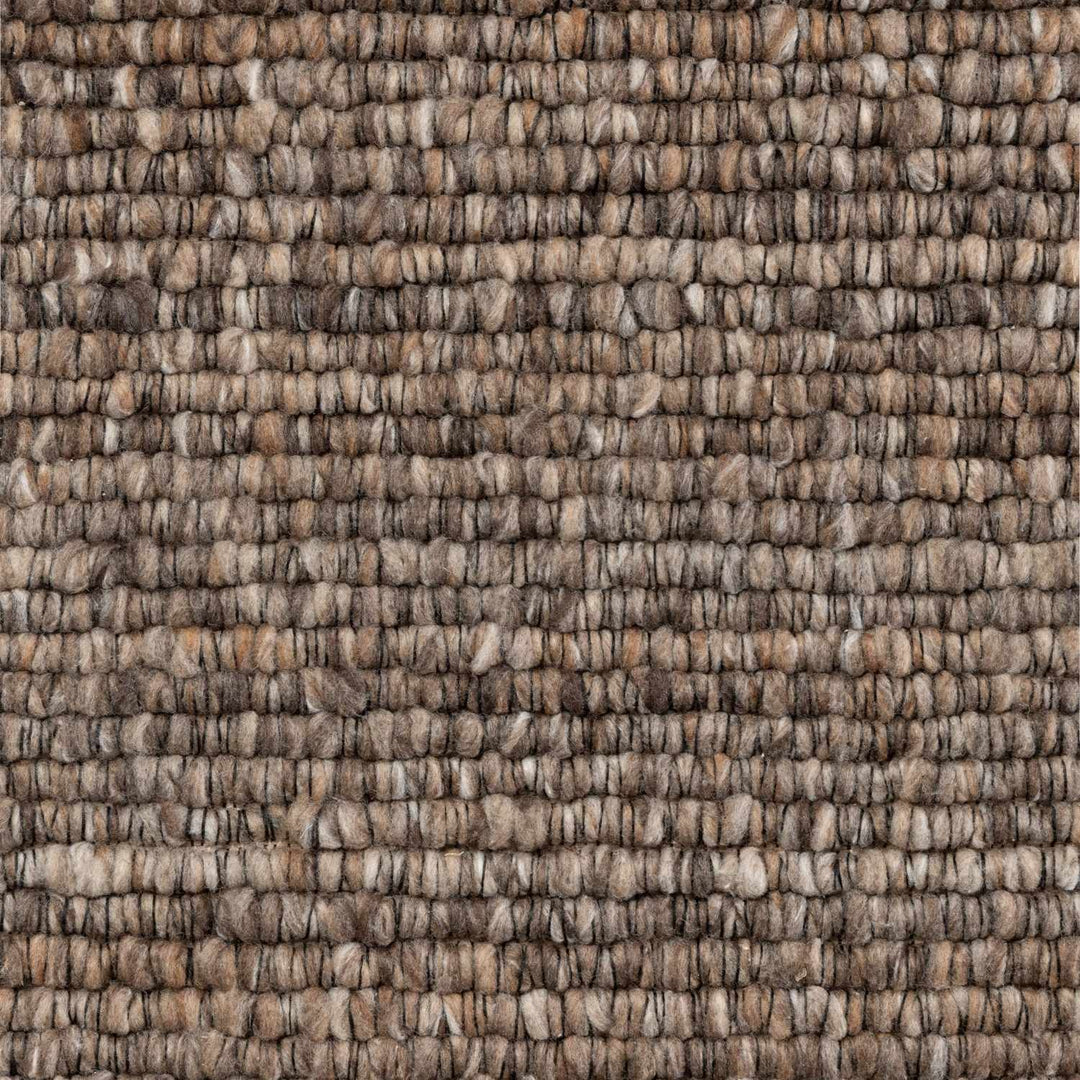 Brown colour rug, weave design, durable softness, hand-made, cotton backing, wool-effect, easy care.
