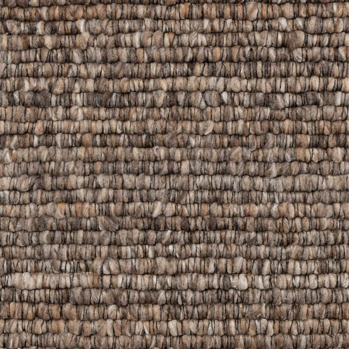 Brown colour rug, weave design, durable softness, hand-made, cotton backing, wool-effect, easy care.
