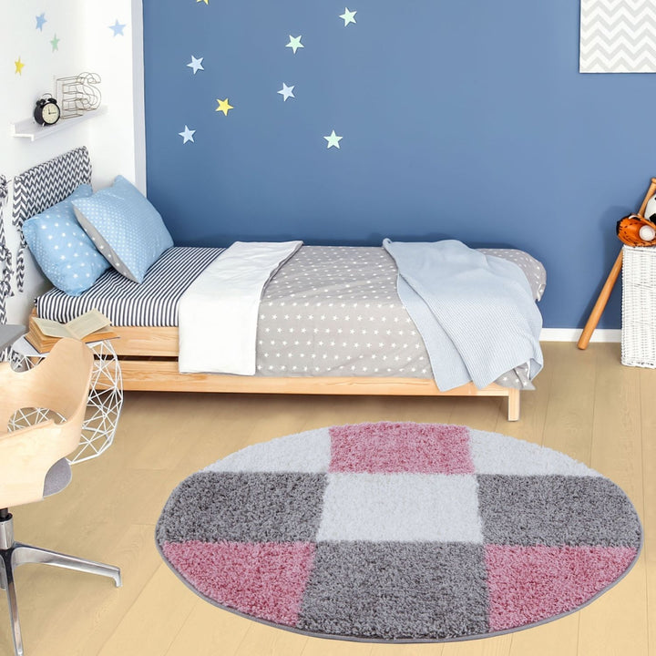Geometric Design Thick Shaggy Area Rugs Pink